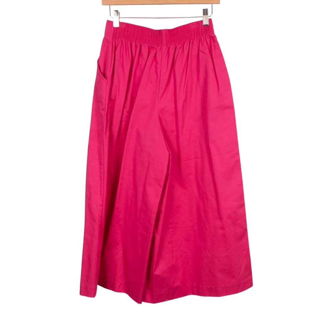 VTG Culottes 6 Pink Pleated 80s Wide Leg Pockets Elastic Waist Button Cotton - Picture 5 of 8
